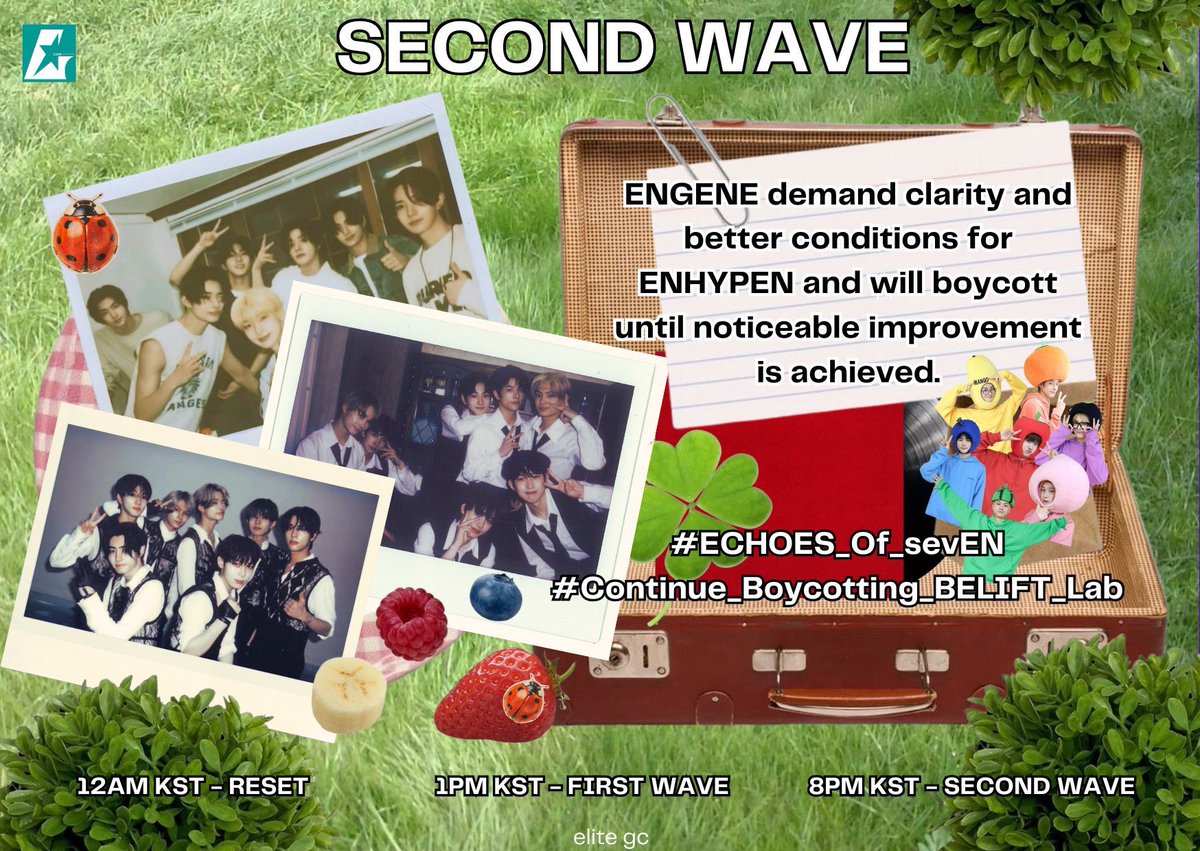 DROPPING IN FOR THE SECOND WAVE ENJIN ❤️

DROP THE TAGS!!

ENGENE demand clarity and better conditions for ENHYPEN and will boycott until noticeable improvement is achieved.

#ECHOES_Of_sevEN
#Continue_Boycotting_BELIFT_Lab