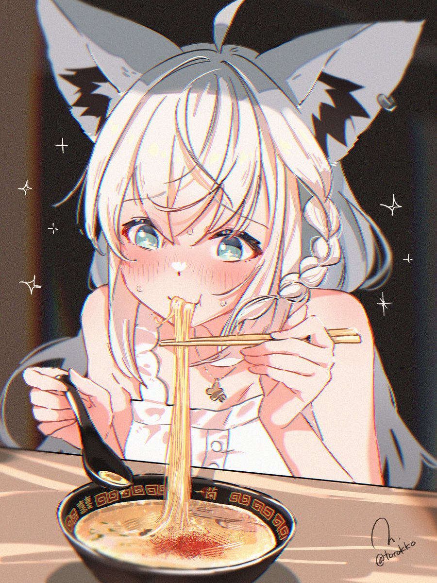 っぱ一蘭だわ🍜
#絵フブキ

Daily Illustration, Day 158 – Shirakami Fubuki