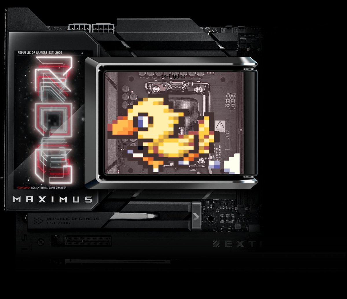 vitharrr's tweet image. @YMaksymovych  @ASUSROG #UpgradeWhatMatters #ASUS #X870 #Z890 #B860 #B850 can't be a chocobo running for your cpu