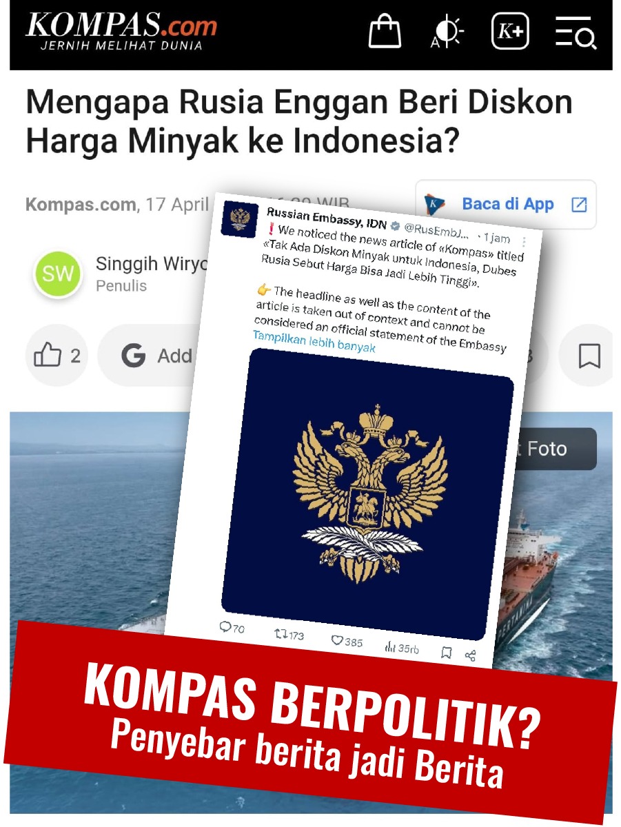 Daraayundaa's tweet photo. Dubes Rusia Marah berat, klarifikasi langsung ke Kompas: judul dan isinya misleading, bukan pernyataan resmi Kedutaan. #BeritaBohongKOMPAS https://t.co/az5Adx7QjF