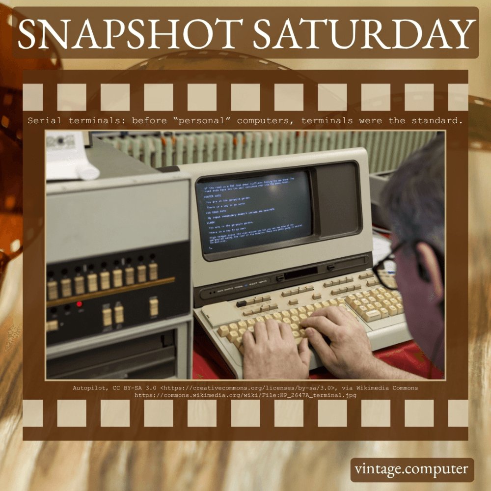 realvintagecomp's tweet image. Snapshot Saturday: Before PCs took over, serial terminals were the interface to computing: connected to powerful central systems and doing the work through a keyboard and screen. A very different model from today’s personal machines. #VintageComputing #SnapshotSaturday
