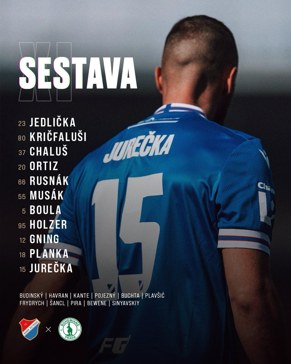 fcbanikostrava's tweet photo. 🔥  𝗱𝗲𝗺 𝗿𝘂𝗯𝗮𝘁  🔨

𝘀𝗲𝘀𝘁𝗮𝘃𝗮  |  Do základu se vrací Daniel Holzer, od začátku nastupují také Artúr Musák, Jiří Boula, Matúš Rusnák a Pablo Ortiz. Mimo hru je zraněný Michal Kohút. #fcbboh https://t.co/sGx0QWnLwU