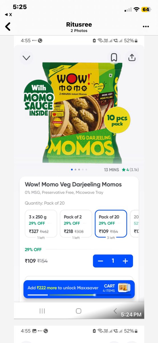 sarkar62473's tweet photo. @Swiggy @SwiggyCares Order ID: 235481173194757 — Misleading listing on your app. Product clearly showed “Pack of 20” for Wow Momo, but delivered only a 10 pcs pack (photos attached).

This is not a small error, this is false representation. Requesting immediate refund and action.

Tagging @Wowmomo4u — please clarify.

#Swiggy #CustomerExperience #ConsumerRights