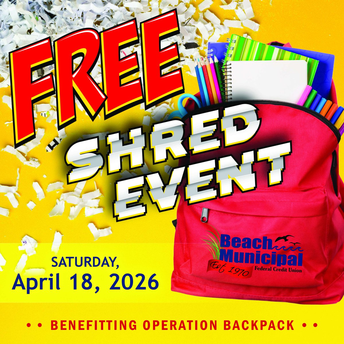 BeachMunicipal's tweet image. IT'S SHRED DAY! 📎Stop by the Thalia Branch from 10 am - 1 pm today. Let's get rid of those old docs and collect some backpacks for our kids!  Like this post when you've dropped your boxes and donation off!   ow.ly/A0aP30sUTGZ
#ShredEvent #VB