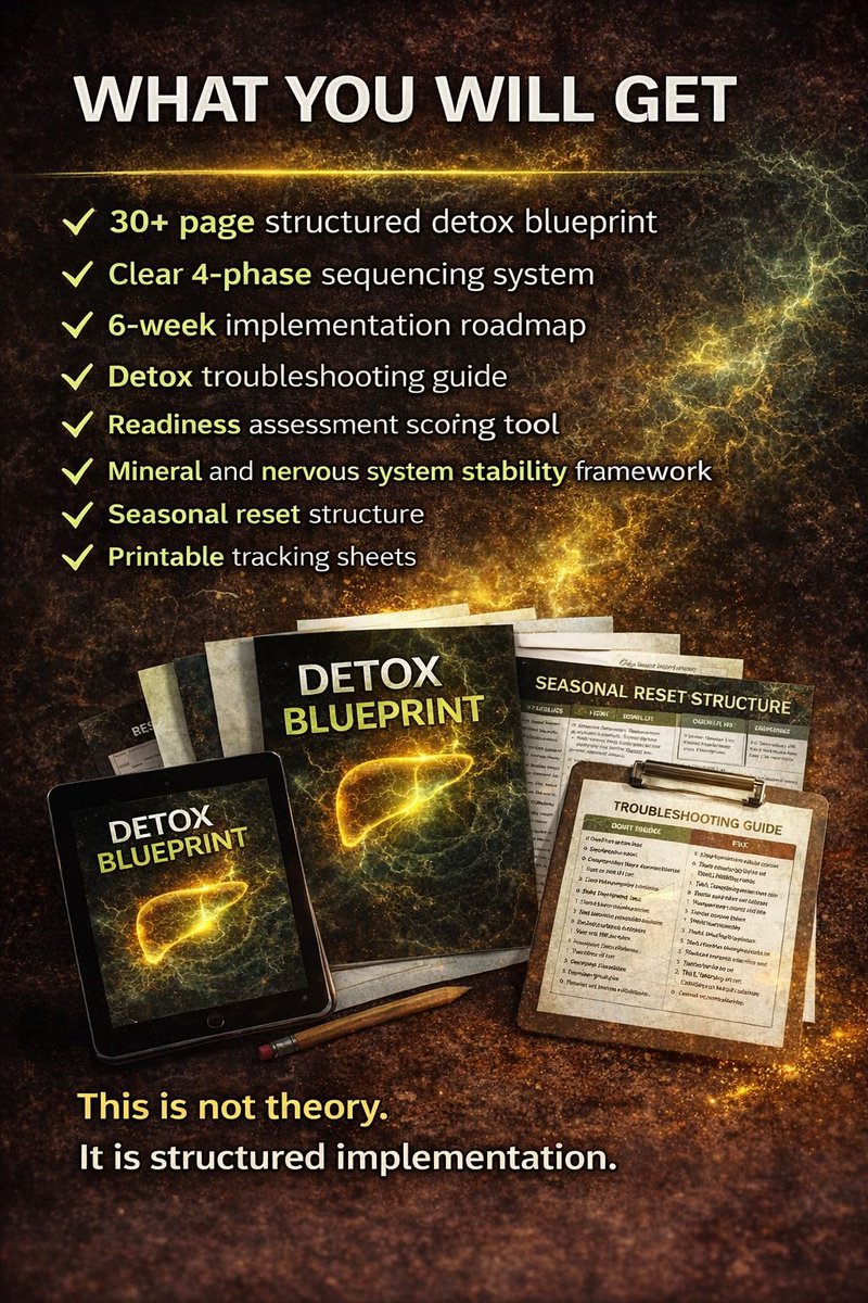clifsremedies's tweet image. Most detox programs lack structure.

Real detox isn’t about random supplements.

It’s about sequence:
reduce load → support elimination → restore minerals → increase detox intensity.

Learn the structured approach:
clifsnaturalremedies.com/thesdm

#detox