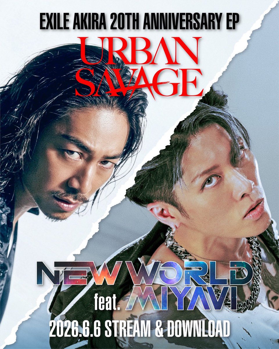【 From Staff】

今年6⽉6⽇のデビュー20周年の節目に、⾃⾝初のソロ名義となる4曲入りデジタル EP『URBAN SAVAGE』をリリースするEXILE AKIRA。

タイのレジェンドラッパー「F.HERO」、実力派R&amp;Bシンガーで盟友の「JAY’ED」に続く、同作収録の第3弾豪華コラボレーションアーティストは、EXILE