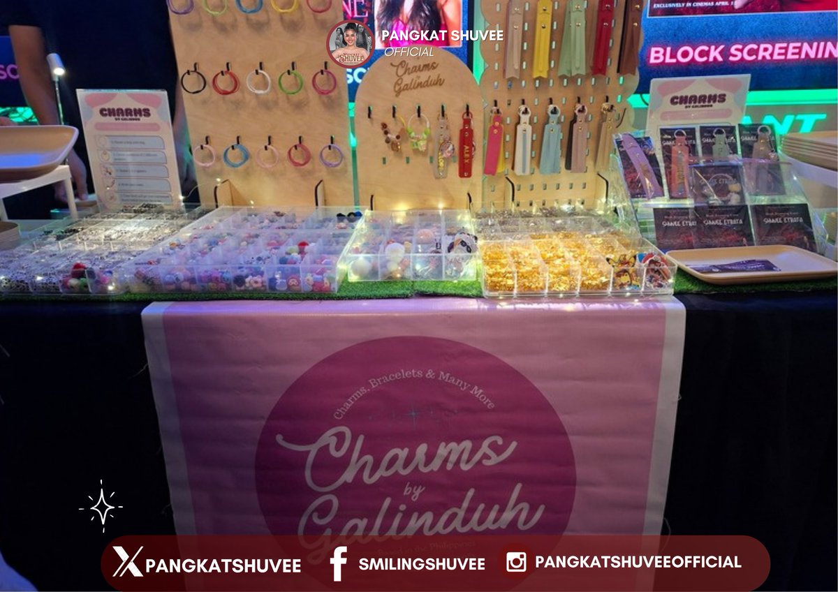 PangkatShuvee's tweet image. Charms by Galinduh is present here at our special block screening with Shuvee. We hope you enjoy our souvenir booth, Pangkat!

#ShuveeEtrata | Shuvee Etrata