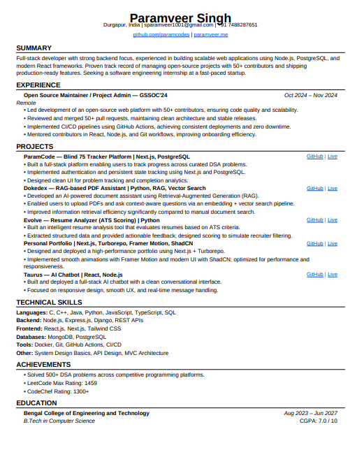 Your_PARAM's tweet image. Hey founders &amp;amp; startups, 
I am looking for internship in full stack/backend/frontend/ai. Ready to work hard and learn fast.
Resume: drive.google.com/file/d/1BHfsrq…
portfolio : …lio-gamma-lilac-3lk1006wvb.vercel.app
Please RT or tag someone hiring interns! 🙏
#Internship #Startups #Hiring #OpenToWork