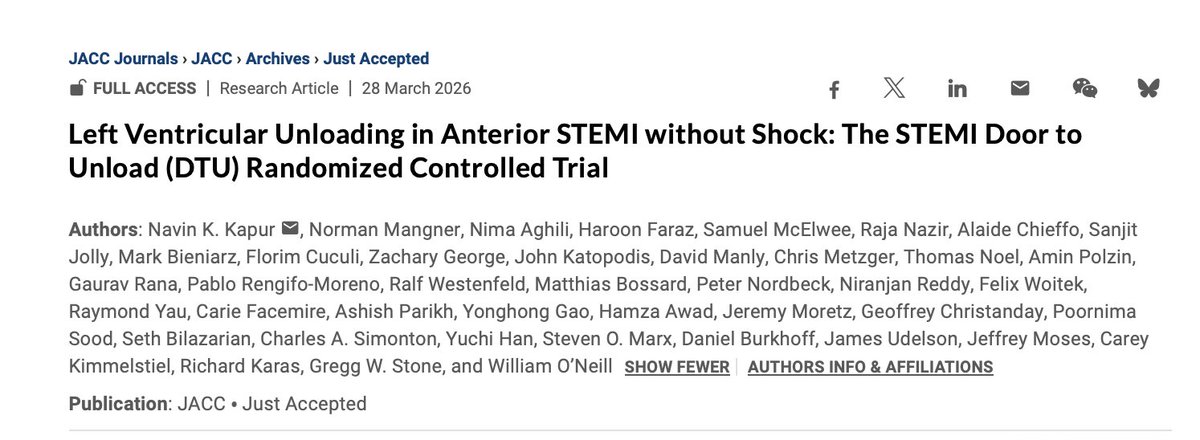 DrDamluji's tweet photo. Left Ventricular Unloading in Anterior STEMI without Shock: The STEMI Door to Unload (DTU) Randomized Controlled Trial: @JACCJournals 

🥸 Here is a synthesis to Door to Unload and key market implications from this trial. 

😱 Happy Saturday. 

👇👇👇 https://t.co/eoOqcYpy4m