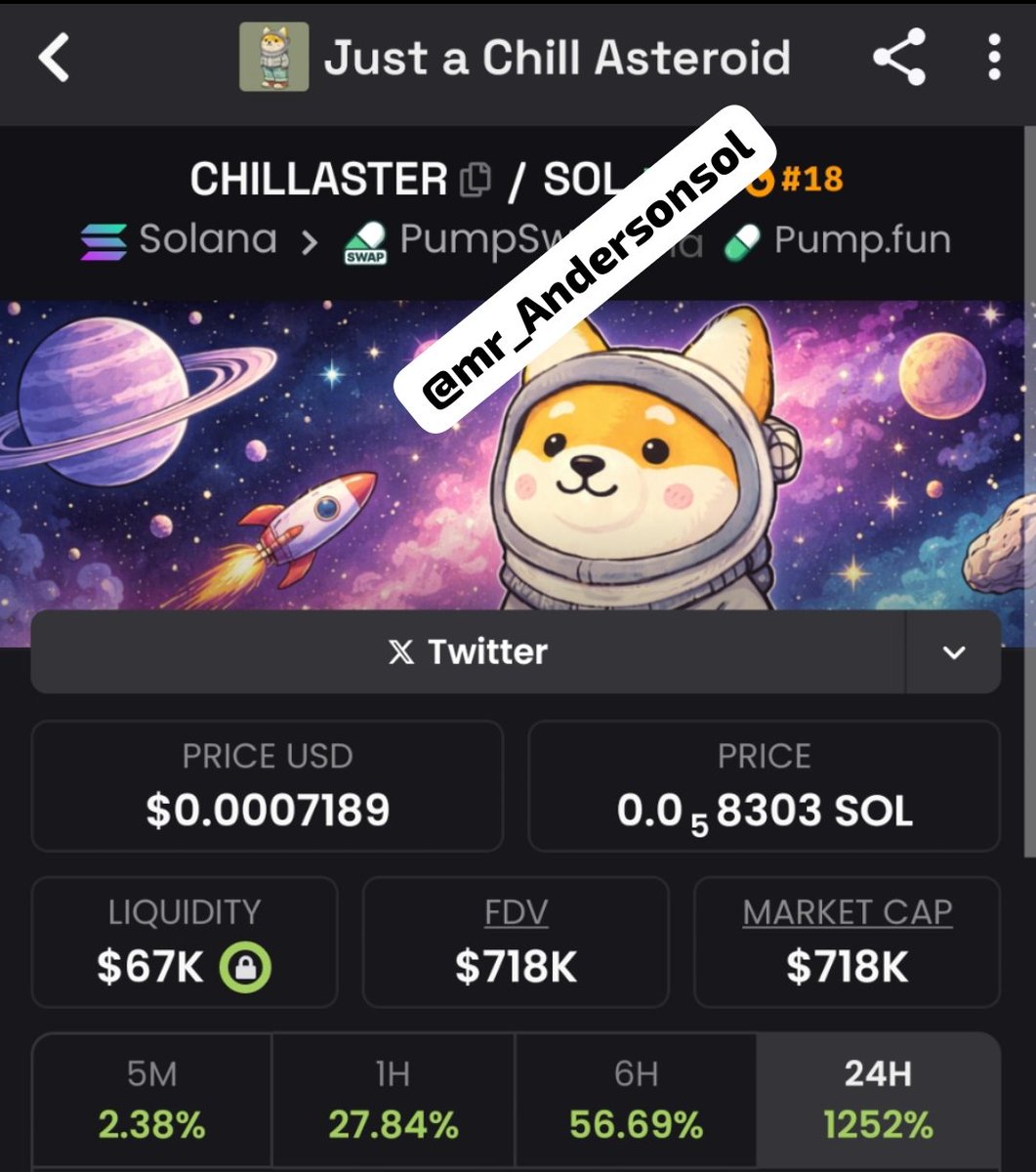 mr_Andersonsol's tweet image. $CHILLASTER 🚀$1.7K → $718K+ 📈Early = rich 💰Late = regret 👀
Next one soon 🔥Follow, RT &amp;amp; DM
#CryptoGem #SolanaGem #Memecoin #CryptoLife #100xGem #BullRun2026 #AltcoinGems #CryptoHype #NextPlay #TrendingNow

CA 
6wWk5pMXNPCwsMLJQMPHeBxKiV7uk2THFK4ddEoipump