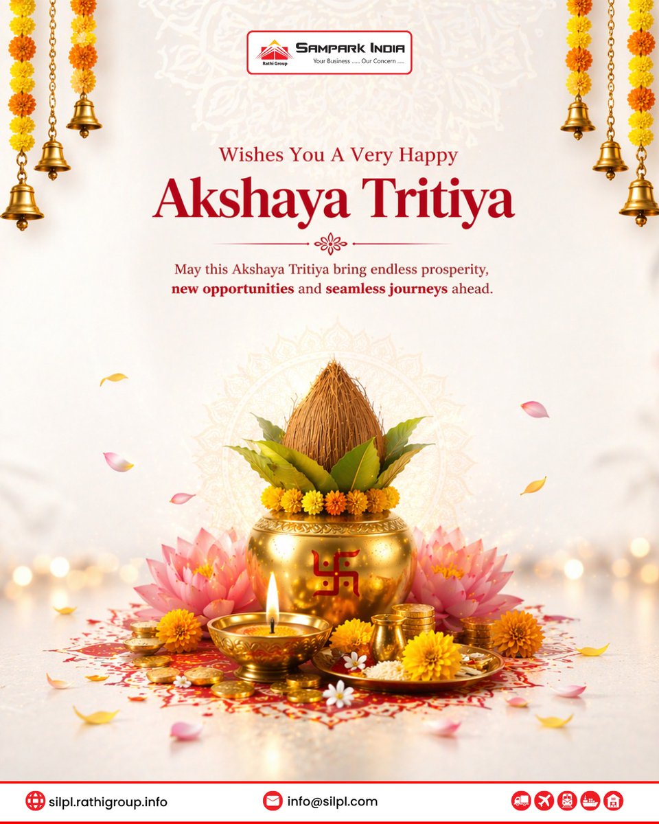 SilplIndia's tweet image. Wishing you endless prosperity, success, and new beginnings this Akshaya Tritiya. 🌸
#SamparkIndia #OneSolution #Logistics #Shipping #Transport #AirCargo #Trucking #RailFreight #SafeShipping #FastTransport #LogisticsSolutions #BusinessLogistics #TrustedServices #AkshayTritiya