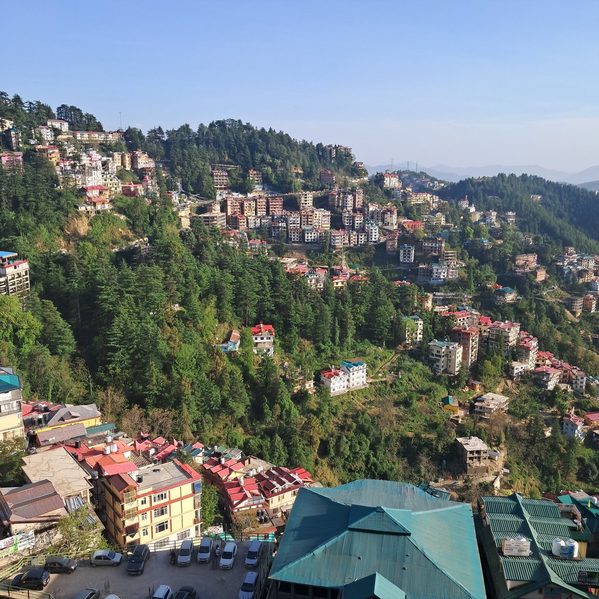 This is a kind of modern #Shimla developed with building materials like grit, steel &amp; cement. 
But what an ugly built typolgy! Sheer abomination just matching that of plains. 
Building #lajpatnagar in mountains.
High time that we start thinking of typologies along with land use.
