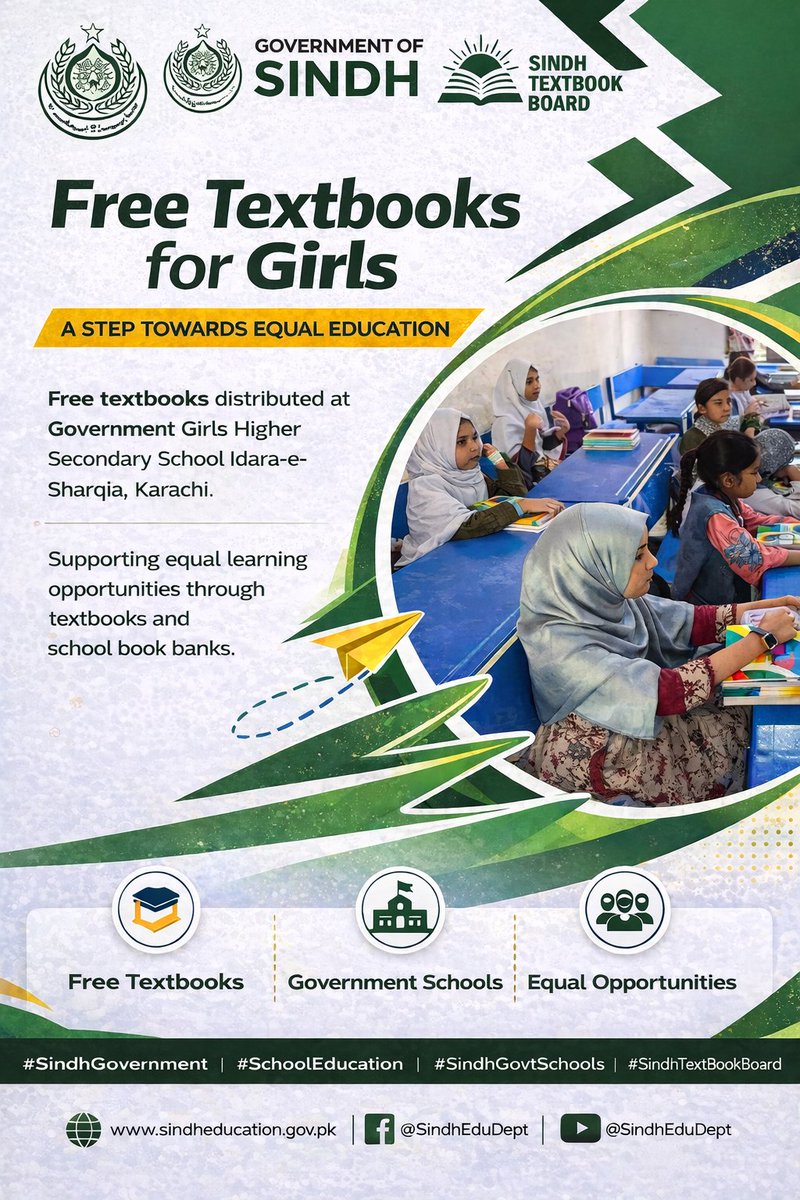 AbbdulsalamR's tweet photo. Free textbooks distributed at Government Girls Higher Secondary School Idara-e-Sharqia, Karachi.
A strong initiative by the Sindh Education Department, empowering students and building a brighter future.
#FreeTextbooks
#EducationForAll https://t.co/hgtQa3CCcR