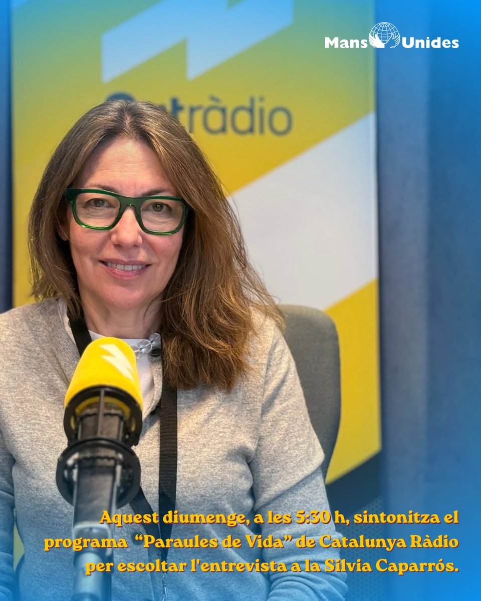mansunides's tweet photo. 📻 Demà, la Sílvia Caparrós, flamant presidenta de Mans Unides BCN, parlarà amb l'Emili Pacheco, al programa "Paraules de Vida" de Catalunya Ràdio. 

💪 Tractaran temes com les seves sensacions en assolir la presidència i els pròxims reptes que afrontem en aquest món tan convuls. https://t.co/HNO8G7H7Xq
