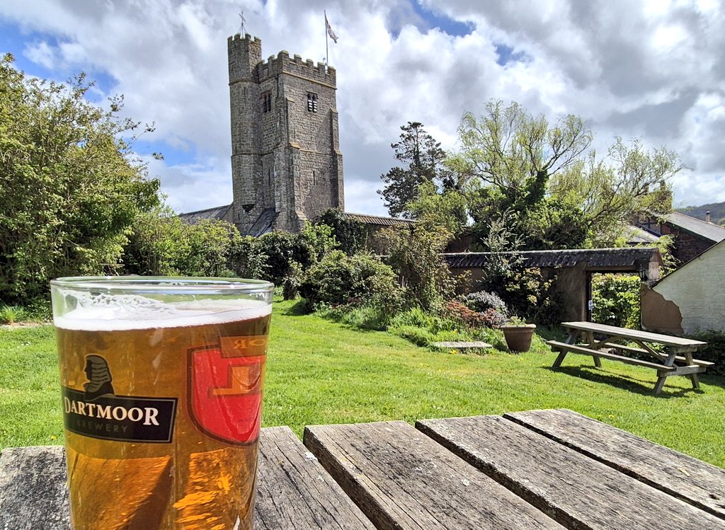 Ozymandiasdust's tweet image. Quintessentially English pub. Sunshine, church, rooks and a pint of ale. 😊 #Dartmoor #Devon #English