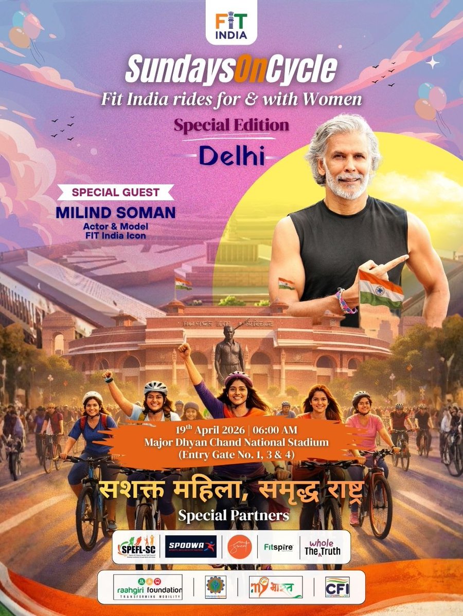 FitIndiaOff's tweet image. #FITIndia Icon #MilindSoman joins #SundaysOnCycle 🚴‍♂️
A true embodiment of discipline, endurance, and timeless fitness, our Fit India Icon continues to show that age is just a number, but commitment is everything.
Welcoming a man who doesn’t just talk fitness, he lives it!