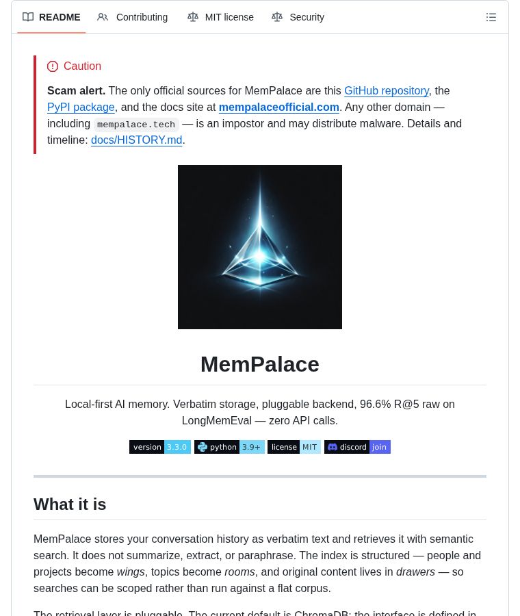 chenzeling4's tweet image. In case you missed it, the best-benchmarked AI memory system. 🔁

MemPalace: verbatim storage + semantic search. 96.6% R@5 on LongMemEval. Local-first, zero API calls. Pluggable backends.

⭐ 47.7K (and growing)
#AI #OpenSource #Memory