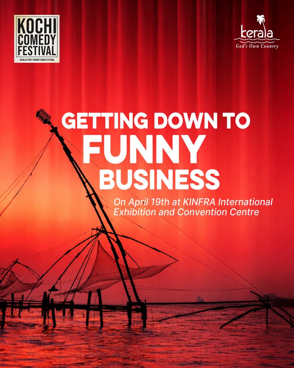 KeralaTourism's tweet image. Head over to Kochi for a lineup that'll knock your socks off with the Kochi Comedy Festival! Be there on April 19th at the KINFRA International Exhibition and Convention Centre.

#KochiComedyFestival #Kochi #Event #KeralaTourism