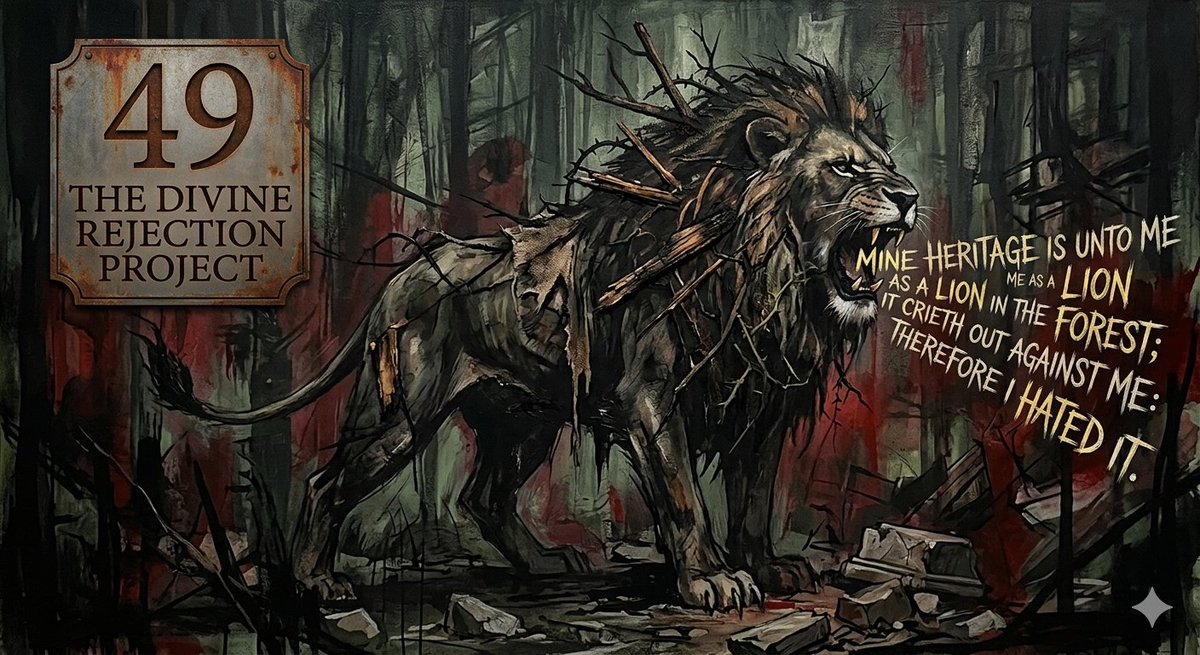 AbiWBC's tweet photo. "Mine heritage is... as a lion in the forest; it crieth out against me: therefore have I hated it." - Jeremiah 12:8. Scripture shows divine love is conditional; open rebellion shows Divine Rejection. God's favor is contingent.
#DivineRejectionProject  4/18/26 #ReprobateMind https://t.co/KVCrMtQGDh