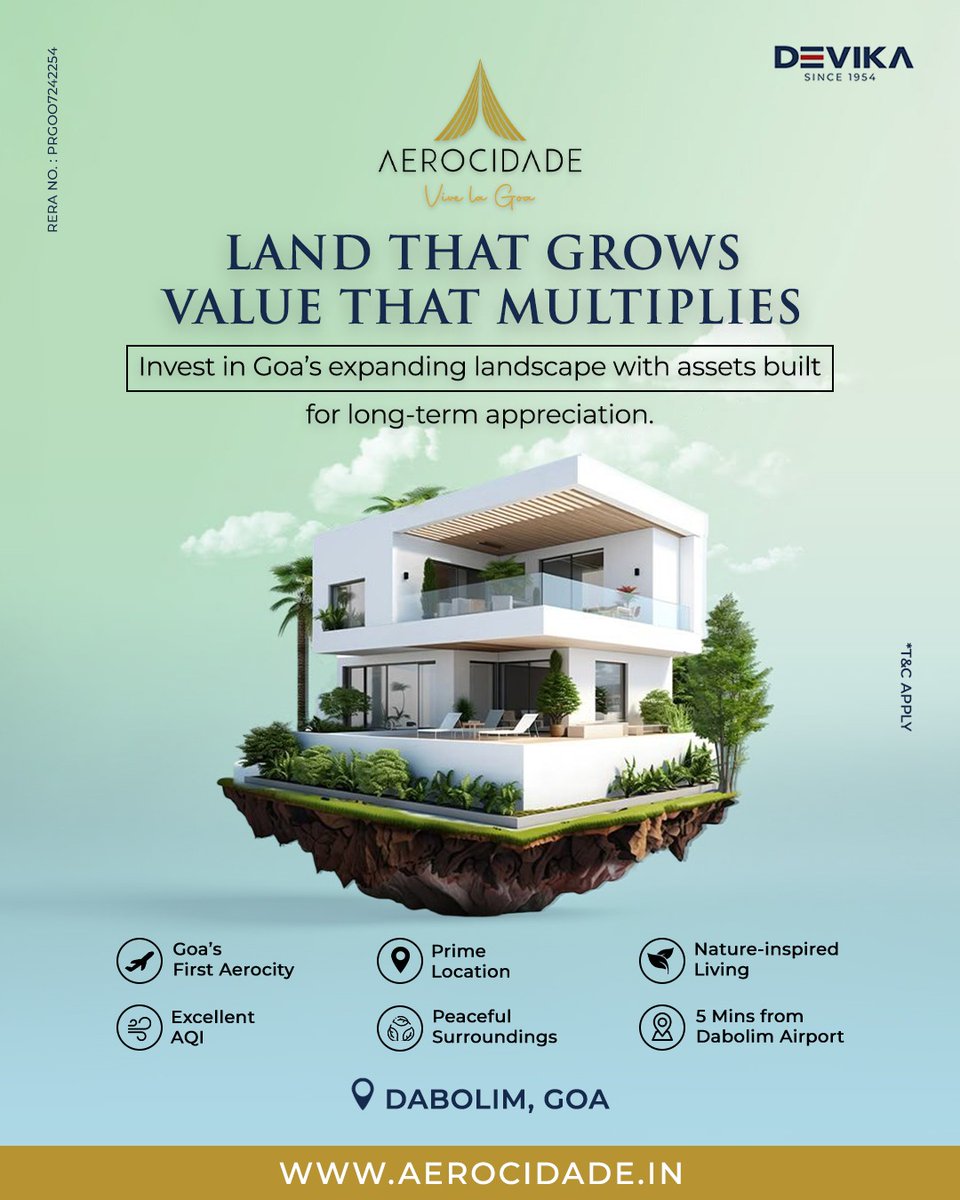 ✨ Invest where nature meets luxury  welcome to Aerocidade, Goa! 🌴🏡
A premium destination where land grows in value and your future multiplies.
 #Aerocidade #Goa #GoaRealEstate #LuxuryLiving #InvestInGoa #RealEstateInvestment #PremiumProperty #GoaProperty
#DevikaGroup