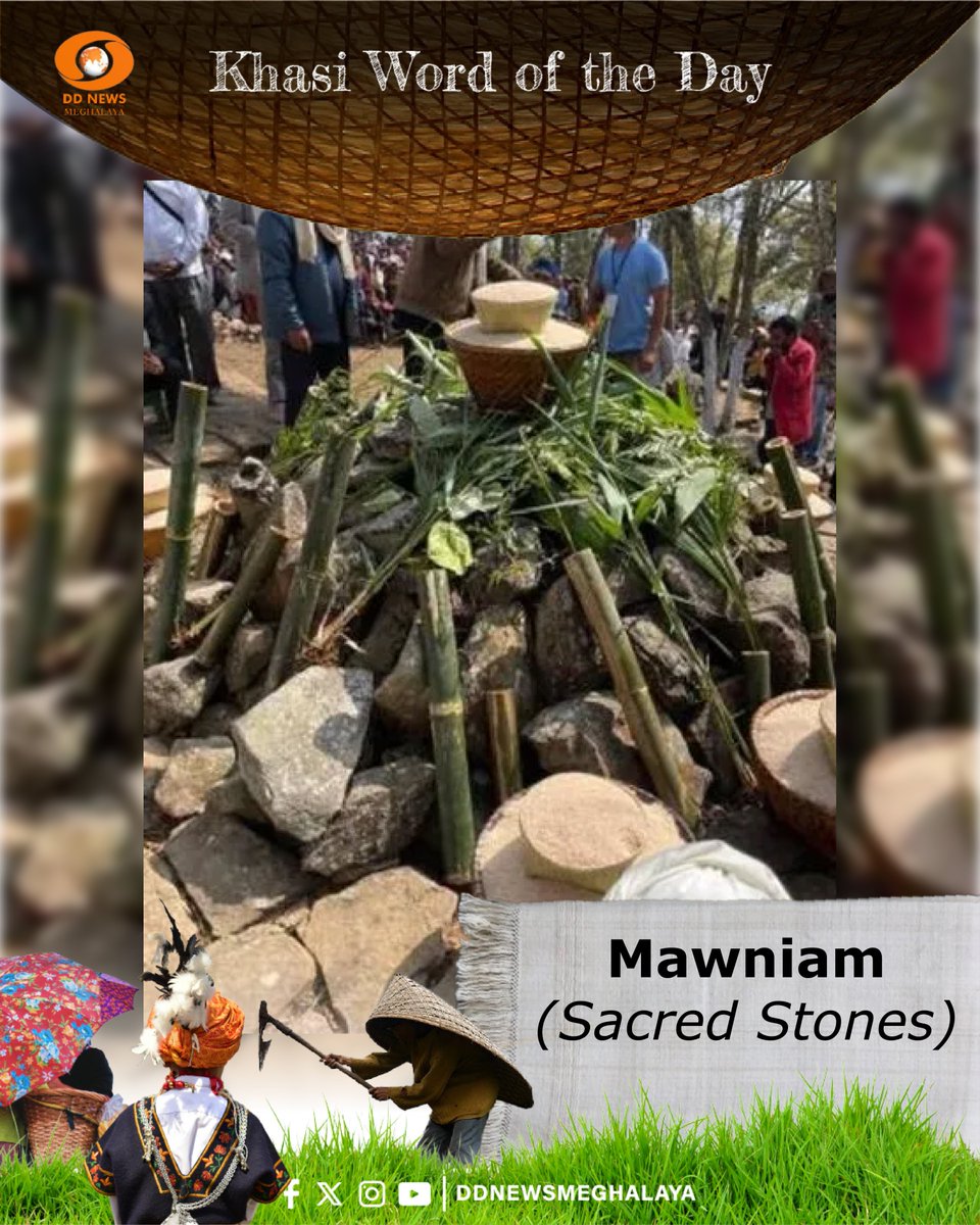 ddnewsshillong's tweet image. ~KHASI WORD OF THE DAY~
 
‘MAWNIAM’
 
Sacred Stone
 
#mawniam #sacredstone #stone #khasi #khasiwordoftheday #khasiword #khasilanguage #language #languagelearning #vocabulary #indigenous #languagepreservation #meghalaya #khasihills #khasi #ddnewsmeghalaya