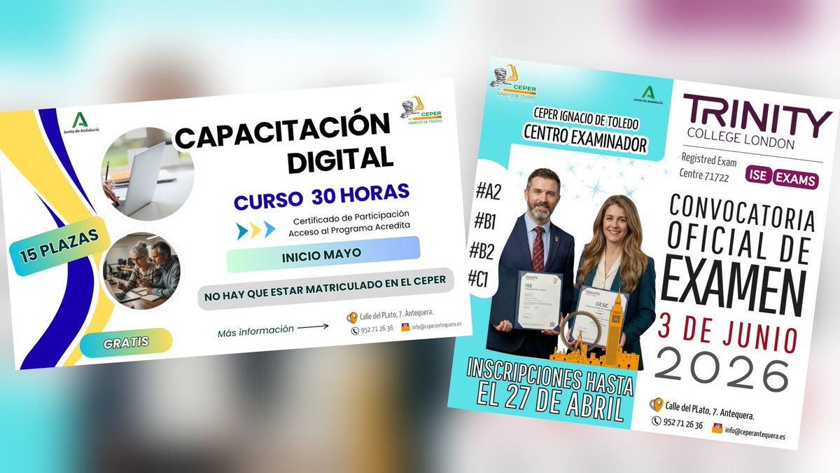 ceperantequera's tweet photo. ¡NOVEDAD! ¡Certificado de Capacitación Digital en 30 horas de formacion presencial! https://t.co/qiPzTCmaGm
