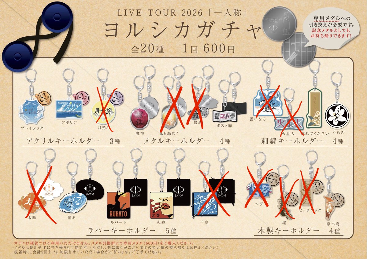 Tomomiolmqe's tweet photo. ヨルシカ　ガチャ　一人称　交換
4/18大阪城ホール

千鳥大量です！助けてください🙏

譲:千鳥、画像の盗作再演ガチャ
求:画��の×が付いていないもの

��場での交換希望です。
フォロー外からでもお気軽にどうぞ！
よろしくお願いします🙇🏻‍♀️´- https://t.co/7LAA7WnDha