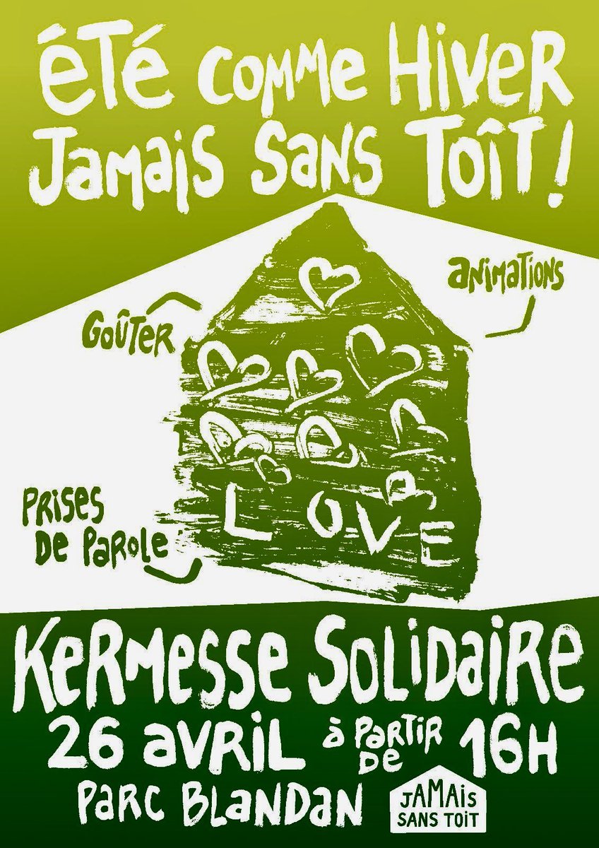 jamaissanstoit's tweet image. RT 🎈Kermesse dans le Parc Blandan #Lyon 7e dimanche 26 avril à partir de 17h 

🥤buvette 🍪goûter 🌭 BBQ 🎺 fanfares 🤹jeux et ateliers pour les enfants

🗣️prises de paroles @Fond_Logement @CollectifSfr @SoutiensCroix @droitlogement69