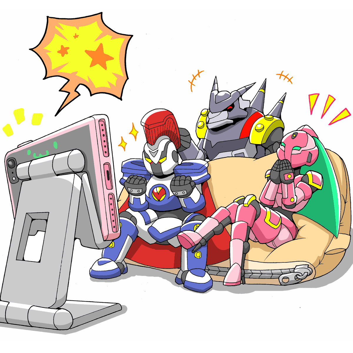 #LBX #ダンボール戦機 #イラスト 
やった～！
これが俺たちの大画面テレビだ！
