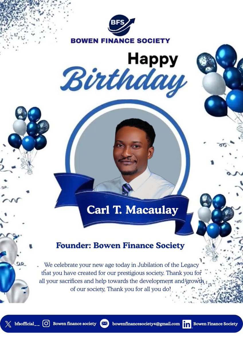 bfsofficial__'s tweet image. Celebrating a visionary leader today 🎉
Happy Birthday to our founder, Carl T. Macaulay. Thank you for your dedication, sacrifices, and the legacy you continue to build at Bowen Finance Society.
#HappyBirthday #Leadership #legacy #BFS #BowenFinaceSociety