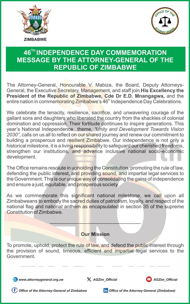 AGZim_Official's tweet photo. Happy Independence Day Zimbabwe!
#IndepenceDay #Zimbabwe@46 https://t.co/xvqbxijEuZ