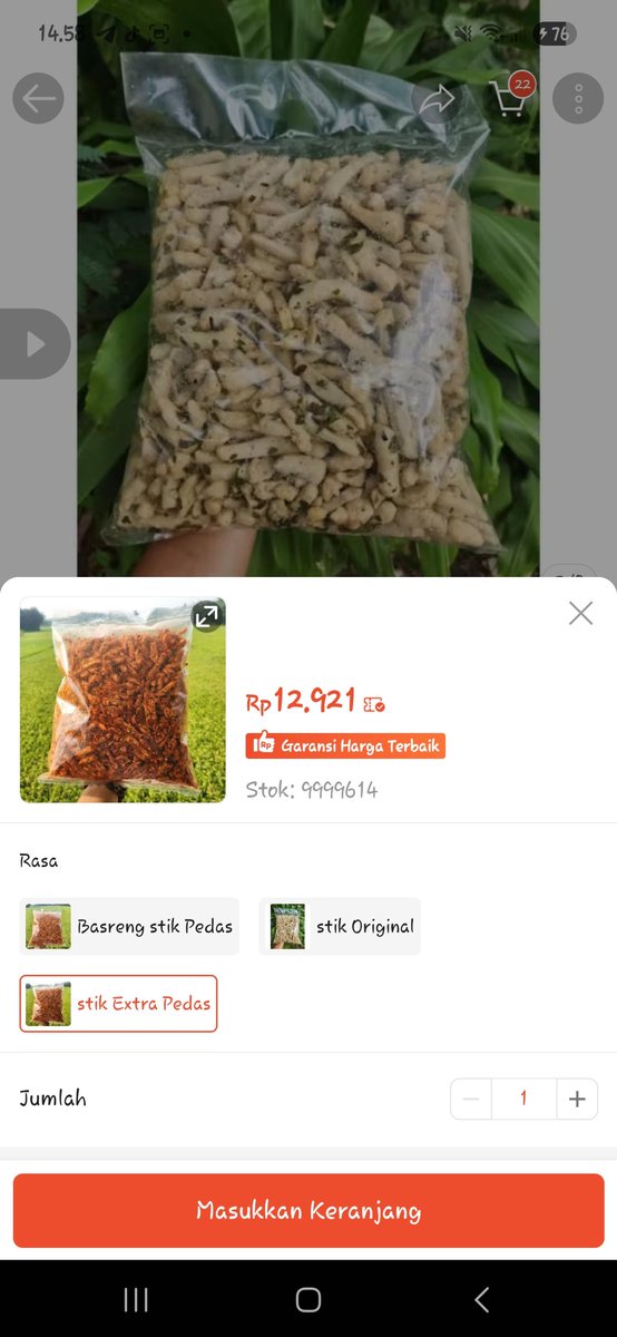 Basreng 1/2 kg an 13rbu ajaaa  gercel
P, bisa pilih rasa ori, pedes, dan pedes bangettt s.shopee.co.id/4LFWnWOQKX