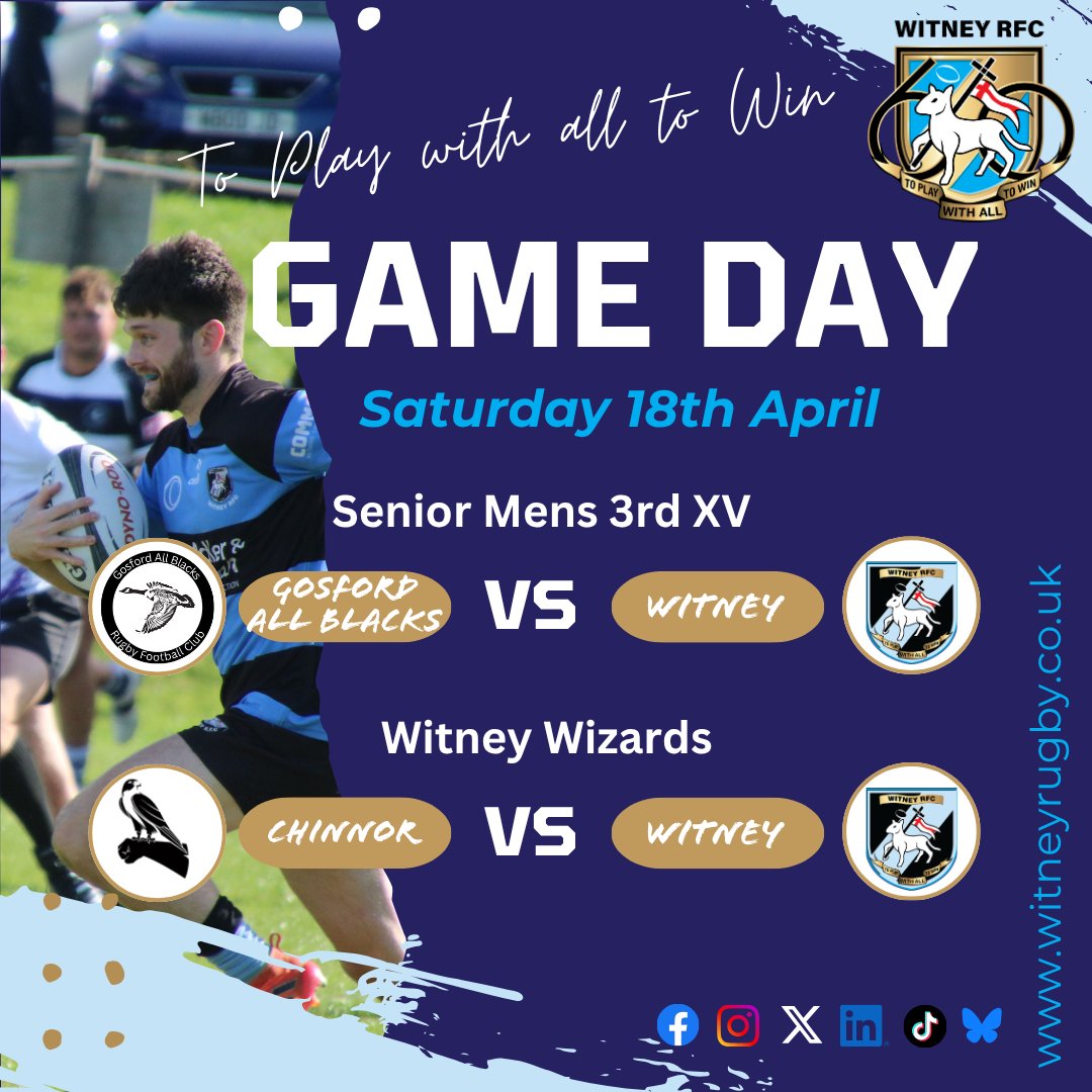 WitneyRFC's tweet photo. 🏉 GAME DAY – SATURDAY 18TH APRIL 💙🖤🐏

Another big day for the club with the Barmy Army and Witney Wizards in action 💪🔥
On the road, representing the Black &amp; Blue with pride 💙🖤

📘 Match Programme: 👉 https://t.co/851xu9Pflw

#AlwaysBlackandBlue #WitneyRFC #GameDay 💙🖤 https://t.co/tfDqEkHtxy