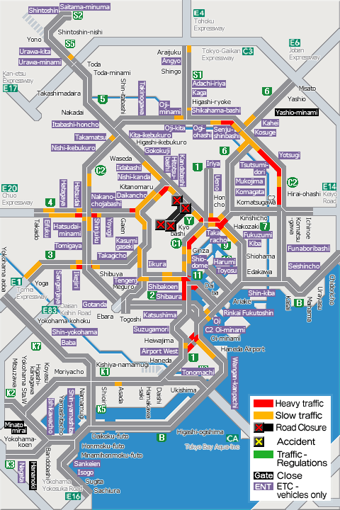 shutoko_EN's tweet photo. This map shows the traffic conditions as of  5 p.m. on the Metropolitan Expressway. For more information, please see the following link.
#Shutoko
https://t.co/cIezY4a0MV https://t.co/YqVHmArN2Q