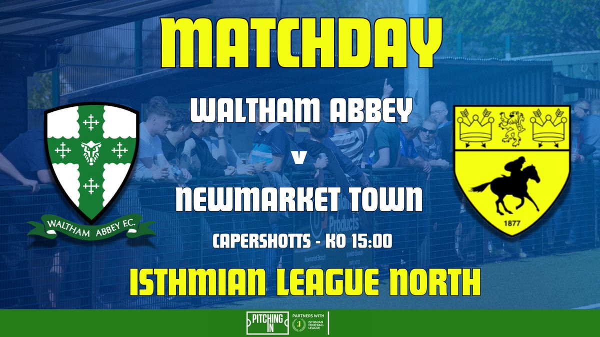 NewmarketTownFC's tweet photo. Matchday
The Men's first team are on their travels today for their final away fixture of the season with a trip to @walthamabbeyfc in a @IsthmianLeague League North fixture https://t.co/1O5MNxt9qu