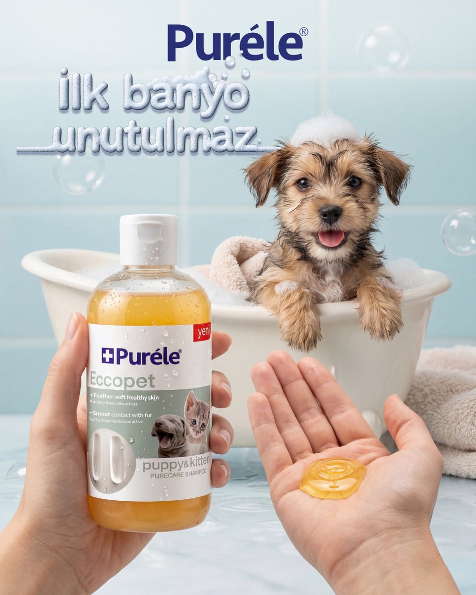 Purele_tr's tweet photo. Minik dostunuzun ilk banyosu artık çok daha keyifli 🐾🛁
Purele Eccopet Puppy &amp; Kitten Şampuan ile dostunuza yumuşacık ve güvenli bir başlangıç sunun.

Your little friend’s first bath is now much more enjoyable

#Purele #EnİyisiniHakEdene #İlkBanyoUnutulmaz #YavruKöpekBakımı https://t.co/Kkgq5Rn3qP