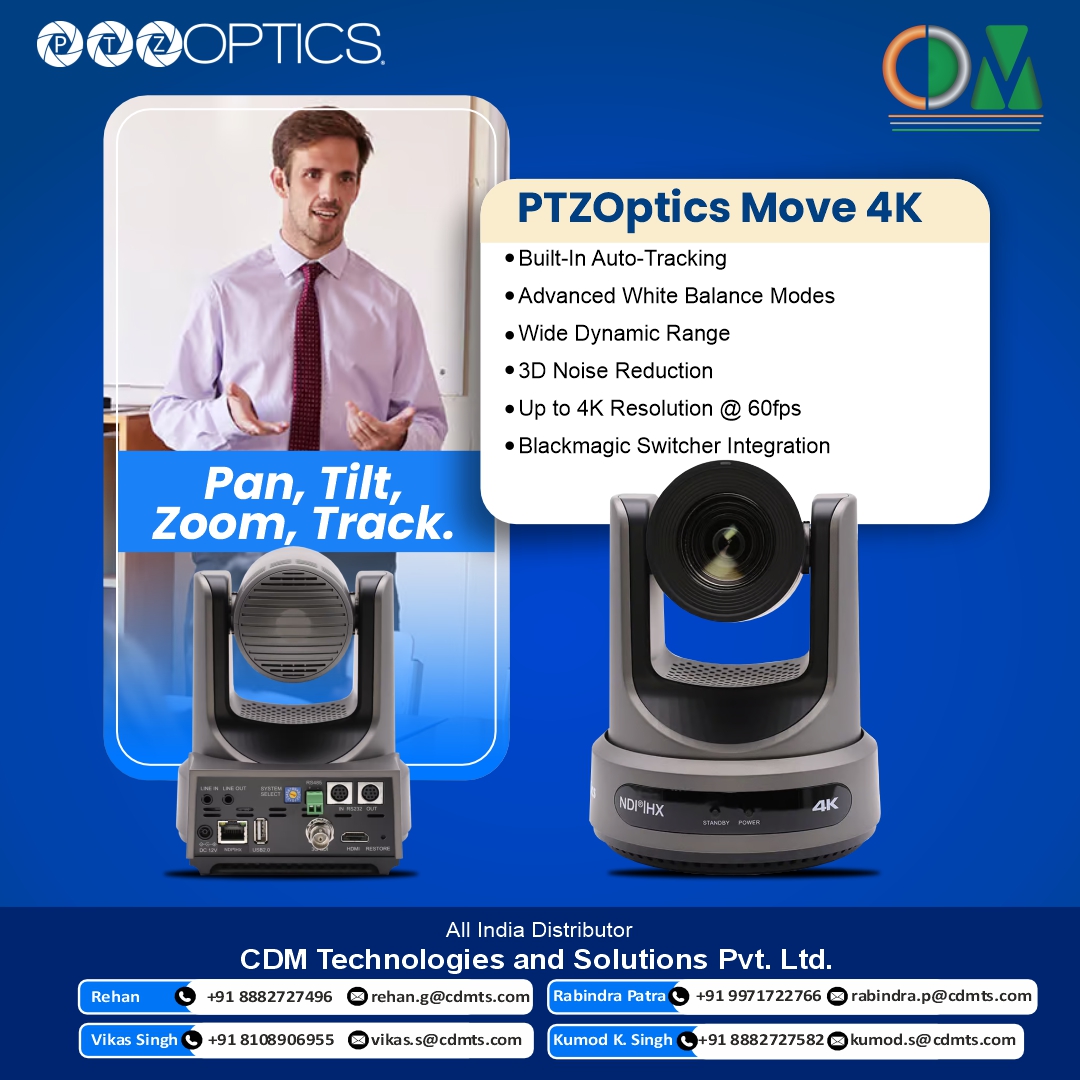 CDMTS's tweet photo. The Move 4K is the latest PTZ camera from PTZOptics, featuring auto-tracking for a more intelligent video production workflow. 
#ptzoptics
#ndi
#streaming
#corporate
#broadcast
#houseofworship
#medical https://t.co/4IWsVpsZSn