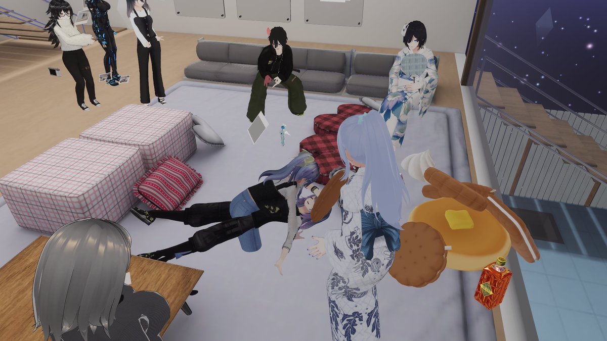 drakaneighbor1's tweet image. 昨日のVRoidカフェ集まり(営業時間終了後)のお写真
推し推しのK9さんのアバター揃いが素晴らしい…///
あとなんか美人同士のあら～＾もあった

なんかもうお腹いっぱいだった

＃VRoid
＃VRchat