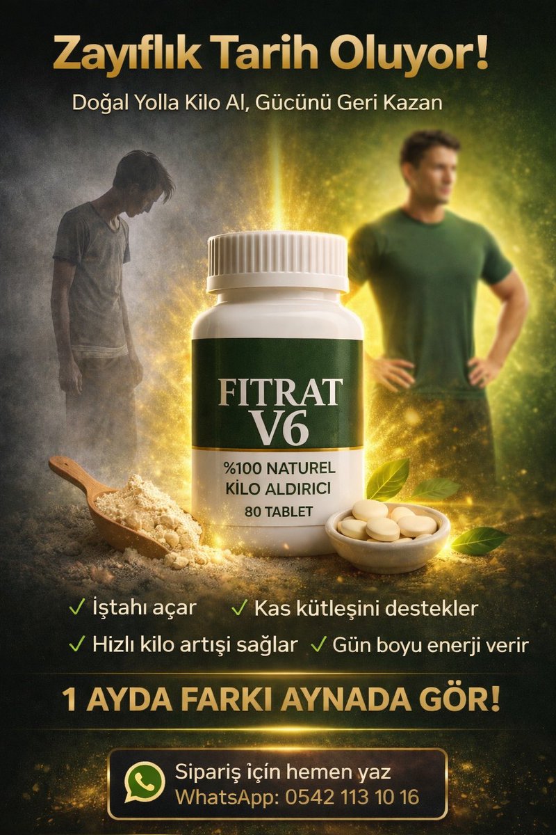 f_fix06's tweet photo. 🔥 FITRAT V6 – %100 Doğal Kilo Aldırıcı

💥 40 günde 5–8 kg alma garantisi

✅ İştah açar
✅ Enerji ve güç verir
✅ Vitamin &amp; protein destekli
✅ %100 doğal içerik

📦 Hızlı kargo
💳 EFT / Havale
🚚 Kargo alıcıya ait

📲 Sipariş:
WhatsApp: 0542 113 10 16 https://t.co/kwOvTA1ivw
