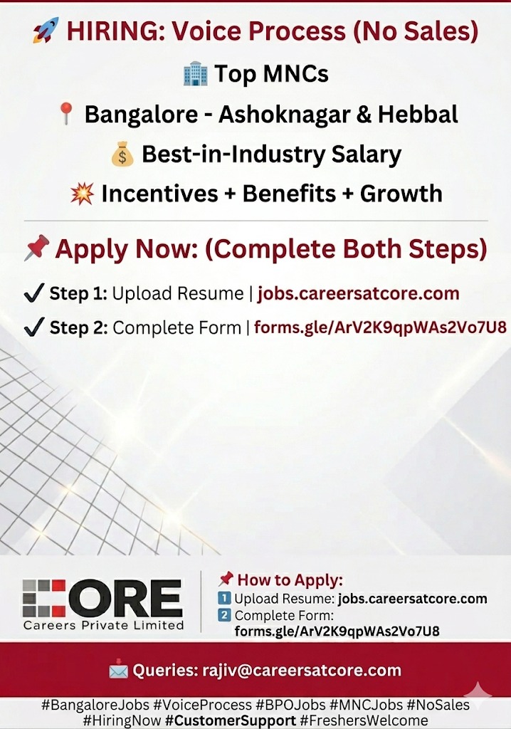 corecareers's tweet photo. Hiring: Voice Process (No Sales)
📷 Top MNCs | 📷 Bangalore
📷 Best-in-Industry Salary
📷 Incentives + Benefits + Growth
📷 Apply Now:
📷 Upload Resume:
https://t.co/J5HTFul6NV
📷 Complete Form:
https://t.co/5IxVGlzQ4Z
#BangaloreJobs #VoiceProcess #BPOJobs #MNCJobs #NoSales https://t.co/cyNgnnVqMQ