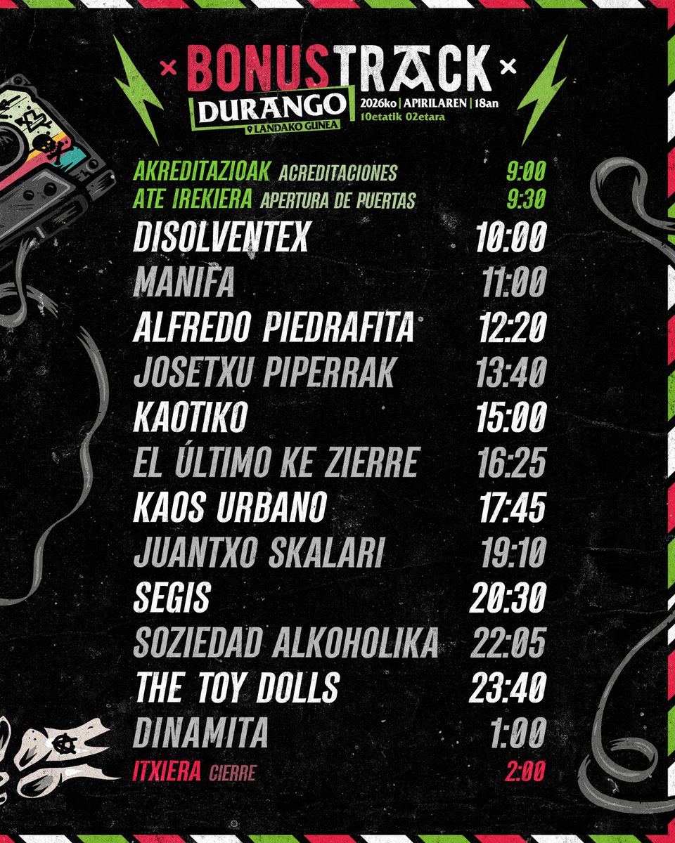 HontzaP's tweet image. Gaur Durangon. @SoziAlkoholika  , ´ConfrontacionTour´2026 eta #BonusTrack.
Egurre!!!
#soziedadalkoholika #sa #confrontacion #malditorecords #confrontaciontour #Durango #landakogunea #BonusTrack #pintorrock #euskalherria