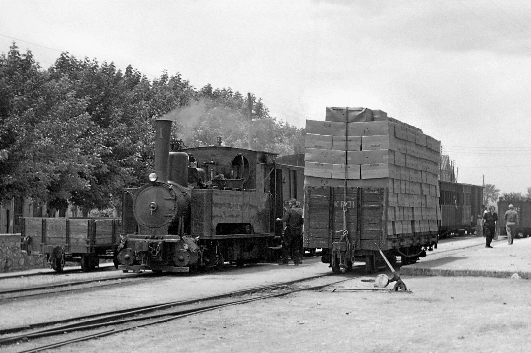 europa_tren's tweet photo. Locomotora nº 1 con un tren destino a Sant Feliu efectuando parada en Cassà de la Selva  junto a un vagón cargado que probablemente se añadiese a la composición, junio de 1963
Foto: Roger Joanes #EuropaTren #instarailtren #ViaEstrecha #ElFeliuet #Catalunya #FelizSabado https://t.co/8xrMLhYJEc