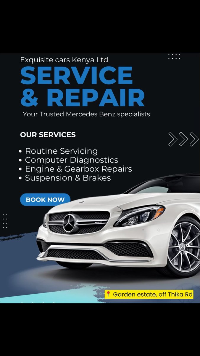 exquisitecarsk's tweet image. Keep your Mercedes-Benz running at its best with expert care.

📍 Located in Nairobi, Kenya
🔧 Routine Servicing
💻 Computer Diagnostics
⚙️ Engine &amp;amp; Gearbox Repairs
🛞 Suspension &amp;amp; Brakes

Book your service today and experience premium care for your Mercedes.
#AutoCare