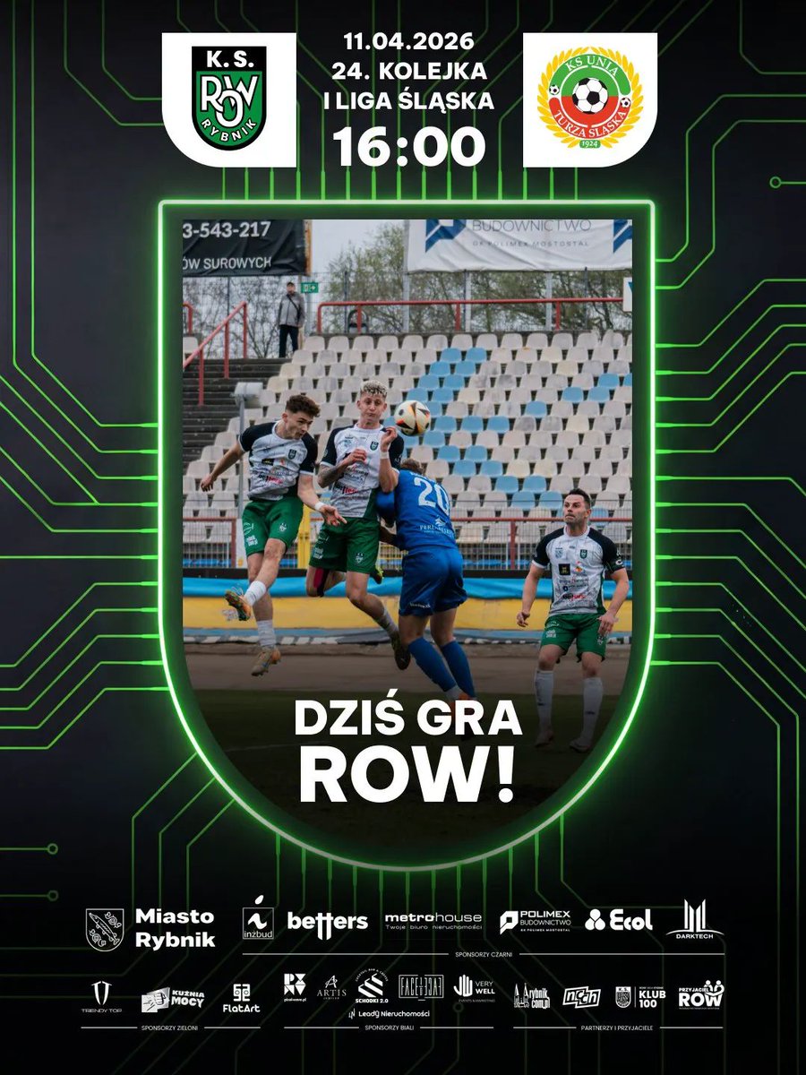 Czy uda nam się przedłużyć serię zwycięstw ligowych? Bardzo na to liczymy! 🔥 Już o 16:00 pierwszy gwizdek 24. kolejki! Pogoda zapowiada się świetnie, dlatego liczymy na Wasze liczne wsparcie na trybunach! 💚🖤

🎟️ Bilety: bilety.row1964rybnik.com