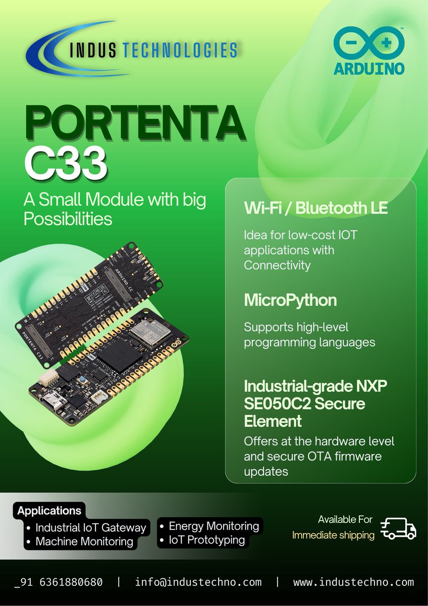 technologi39582's tweet image. 🚀 Portenta C33 — Industrial IoT made simple &amp;amp; scalable

✔ Wi-Fi® + BLE
✔ MicroPython support
✔ Secure hardware + OTA updates
✔ Real-time IoT dashboards
From prototyping to production ⚡
#IoT #IndustrialIoT #Arduino #Automation #EdgeComputing #TechInnovation