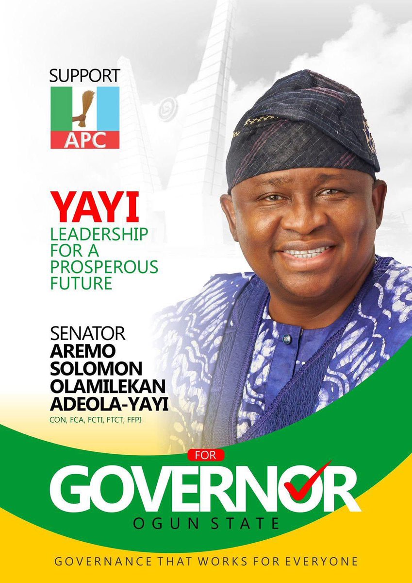 If you’ve benefited from the dividends of democracy via <a href="/AdeolaYAYI/">Senator Solomon Olamilekan Adeola YAYI. CON, FCA</a>'s initiatives since 2023, then you’ve surely benefited from the #RenewedHopeAgenda of President Bola Tinubu.

In Ogun state, our trust in Yayi translates to our confidence in Pres. Tinubu's re-election bid.