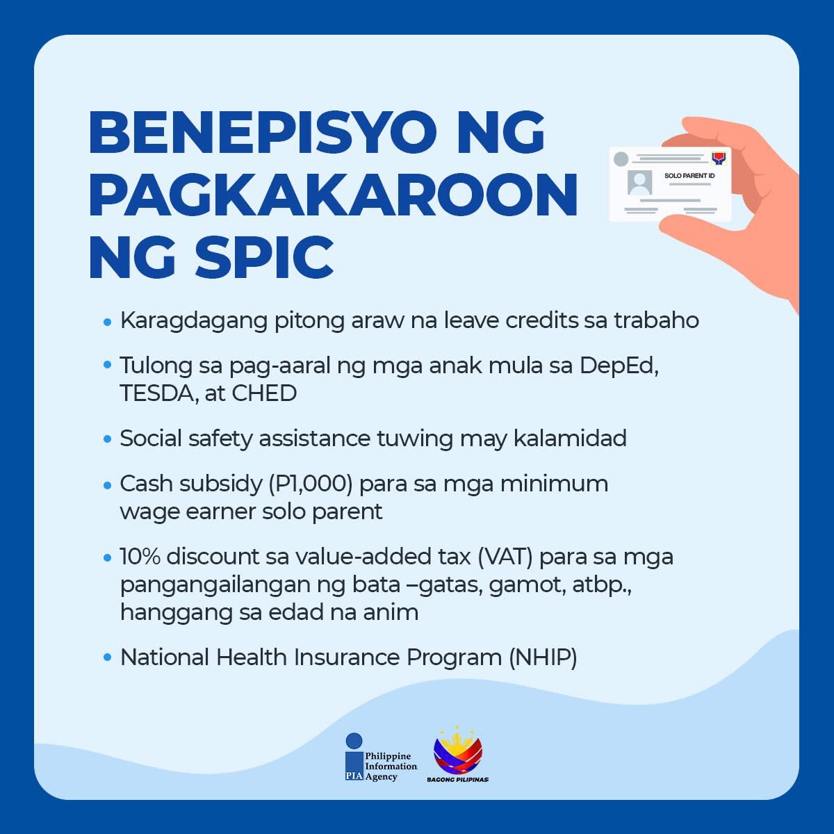 PIA_RIII's tweet image. Kung ikaw ay Solo Parent, may mga benepisyo at tulong ang pamahalaan sa iyo. Sundin lamang ang mga hakbang na ito upang makapag-apply ng Solo Parent Identification Card (SPIC). 

#SoloParent #GAD #PIA #BagongPilipinas #ISM #IntegratedStateMedia