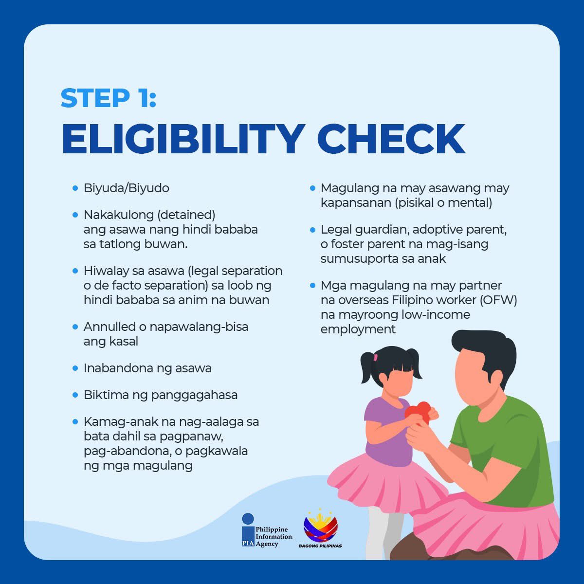 PIA_RIII's tweet image. Kung ikaw ay Solo Parent, may mga benepisyo at tulong ang pamahalaan sa iyo. Sundin lamang ang mga hakbang na ito upang makapag-apply ng Solo Parent Identification Card (SPIC). 

#SoloParent #GAD #PIA #BagongPilipinas #ISM #IntegratedStateMedia