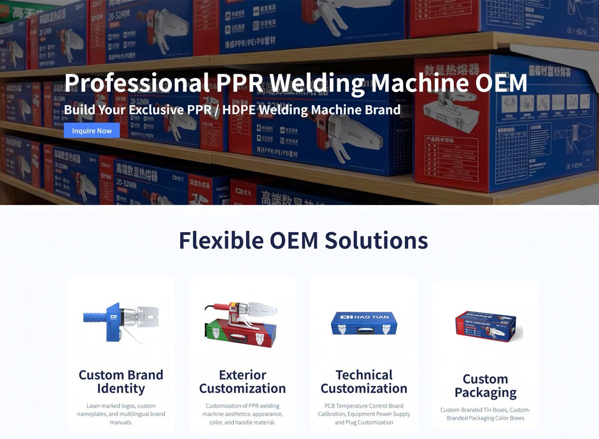 haotianwelding's tweet image. Build Your Exclusive PPR Welding Machine Brand

Professional OEM Manufacturer of PPR Welding Machines

We help pipe brands, distributors, and importers create high-recognition welding machine products that truly support sales.

#PPR #plumbing #Brand #oem #odm