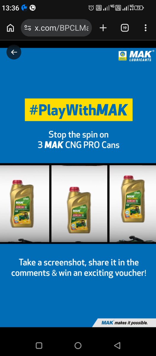 Iranchikuldeep's tweet photo. @BPCLMakLubes I did it
#MAKContest #MAKLubricants #ScreenshotToWin #ContestAlert #MAKMakesItPossible.
@BPCLMakLubes
@BPCLRetail1
@BPCLimited
@mysterioussu @ojhadayal1 @karanmantri06 @Rahulrahs @sandeep13_ https://t.co/G9gNEyeewP